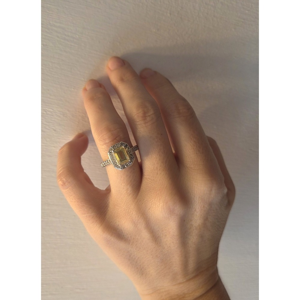 10K WG Art Deco Emerald Cut 1.95 CTW Genuine Citrine And Diamond Ring. 5.4 G - Picture 10 of 10